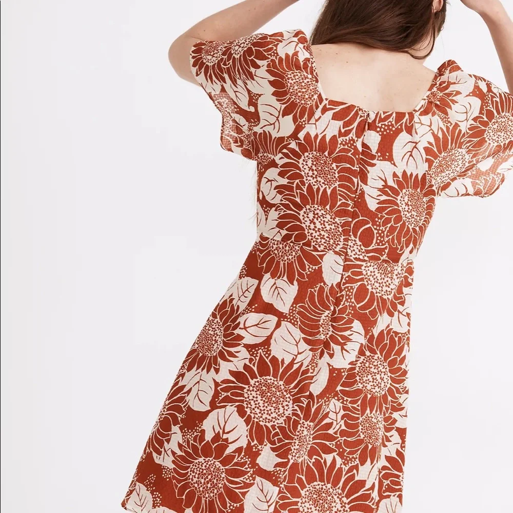 New Madewell Silk Tie-Front Mini Dress in Sunflower Season - Size 2 - Picture 5 of 8